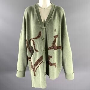 LOEWE Size M Green Sage Wool Blend Asymmetric Cardigan